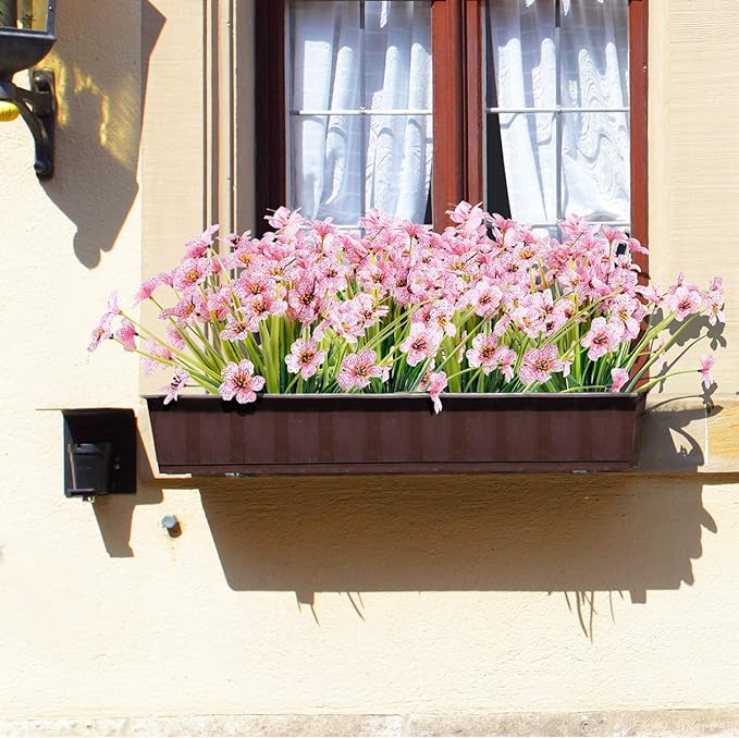 30 Bundles Artificial Flowers Outdoor UV Resistant Fake Flowers No Fade Faux Plastic Plants Garden Porch Window Box Decorating(Pink)