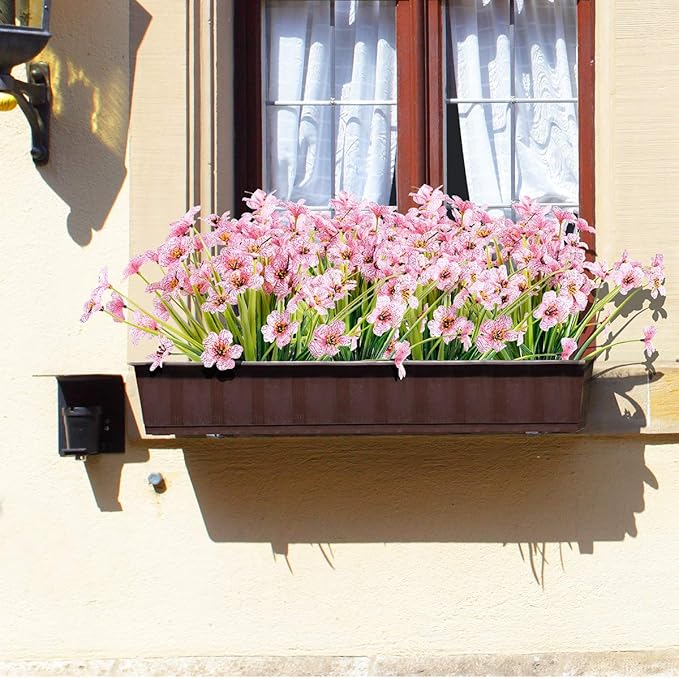 20 Bundles Artificial Flowers Outdoor UV Resistant Fake Flowers No Fade Faux Plastic Plants Garden Porch Window Box Decorating(Pink)…