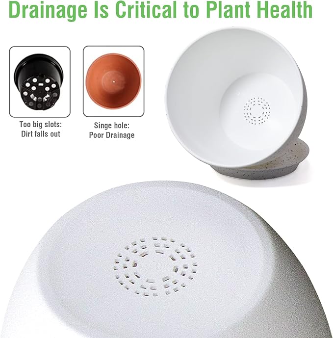 WOUSIWER Plant Pots 10/9/8 inch, Set of 3 Modern Decorative Plastic Planters with Drainage Holes and Saucers for House Plants Indoor Flowers Plants, White