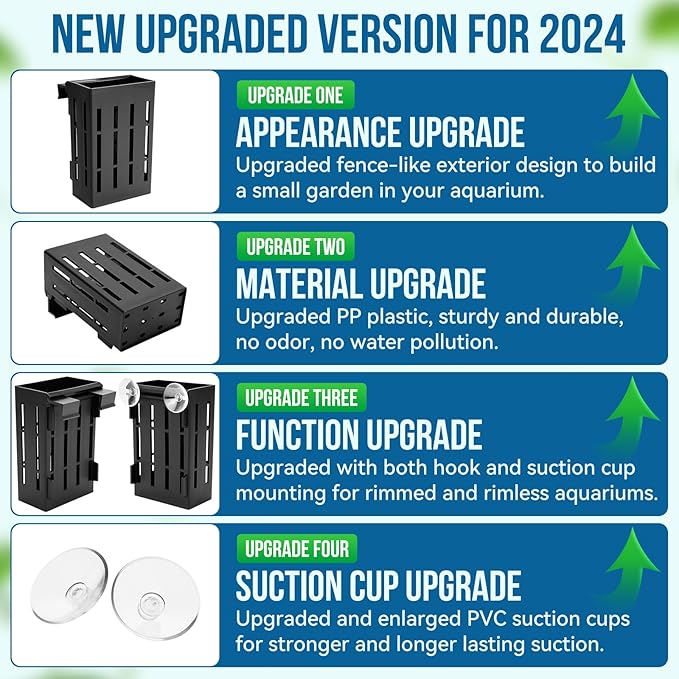 Upgraded Large Aquarium Plant Holder with Hooks and Suction Cups for Fish Tank Aquaponic Plant Cultivation and Aquascape Decorations (Black)