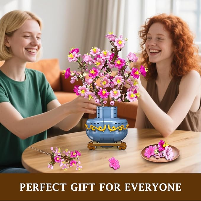 HOGOKIDS Flowers Cherry-Blossom Bonsai Building Set - 2 in 1 Artificial Bonsai Tree Plants for Home Decor & Display Cherry Botanical Flowers Building Toy Birthday Gift for Adults Teens (775PCS)