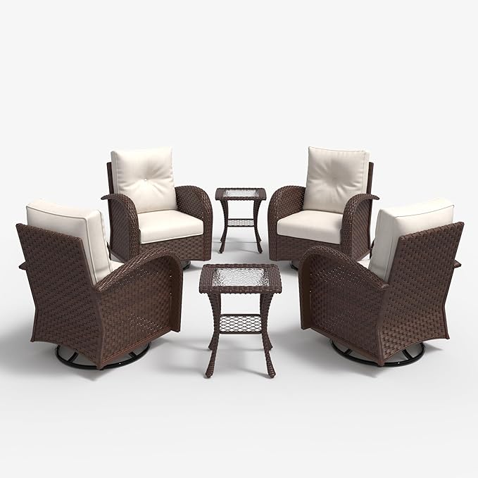 LayinSun 6 Pieces Outdoor Patio Furniture Set, Rattan Wicker Sectional Swivel Rocker Chairs Sets