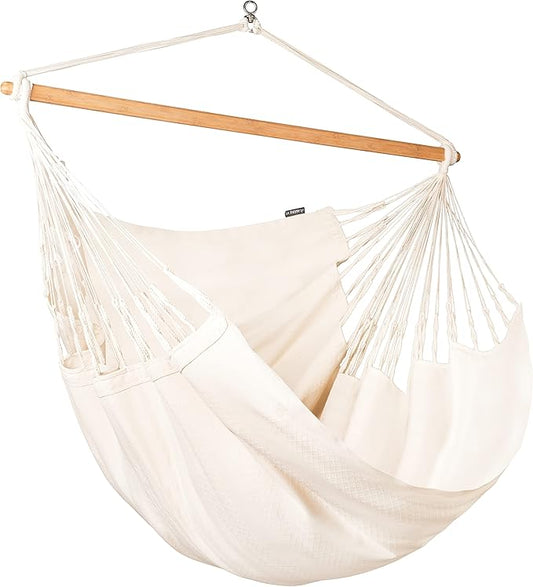 La Siesta® - XL King Habana Cotton Hanging Hammock Chair, Indoor Outdoor Hammock Swing Chair, Boho Hanging Chair Bedroom Patio, Max 355 Lbs, Latte