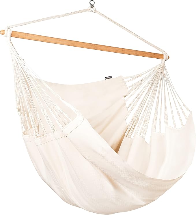 La Siesta® - XL King Habana Cotton Hanging Hammock Chair, Indoor Outdoor Hammock Swing Chair, Boho Hanging Chair Bedroom Patio, Max 355 Lbs, Latte