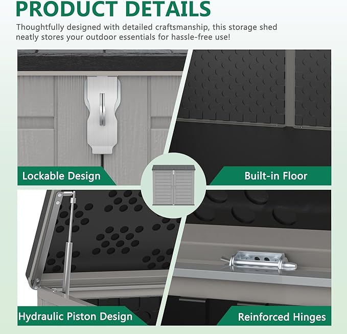 Uhomepro 4.6 Ft. X 4.1 Ft Outdoor Horizontal Storage Shed, Resin Storage Shed with Double Lockable Doors, Ideal for Garbage Can Storage and Garden Tools, Strong Water Resistance, Gray