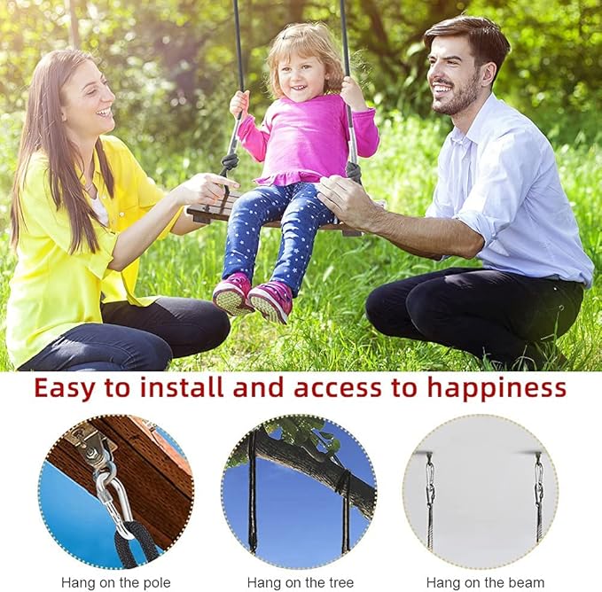 PELLOR Wood Swing Seat, Carbonized Hanging Wood Tree Swing 16.9 x7.9 x0.5 in for Adult Kids Children Anticorrosive & 100% Waterproof Wooden Swing Set 440lbs Load Indoor Outdoor Backyard Play