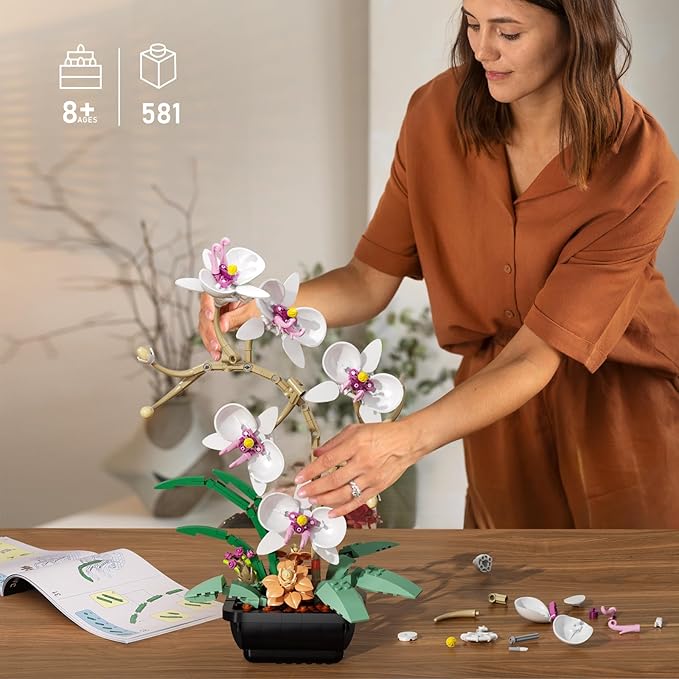 Orchid Flowers Bouquet Building Set, Botanical Collection Artificial Plant for Home Décor, Ideal Gifts for Christmas, Mother's Day, Anniversary, Birthday
