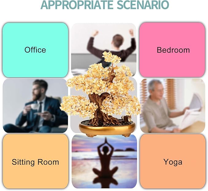 Natural Tree of Life (1,251 Gemone unt) Cryal Tree with Healing Properties - Bonsai Feng Shui Money Tree for Healing and Luck (Citrine),One Size