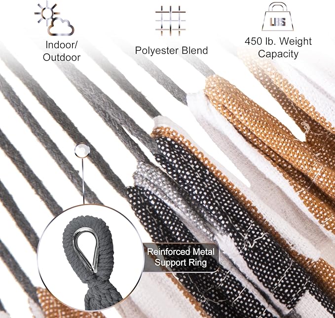 SZHLUX Double Hammock with Stand Included 450lb Capacity Steel Stand, Premium Carry Bag Included and Two Anti Roll Balance Beam, Portable Hammock with Stand for Backyard, Camping,Garden Brown Stripes