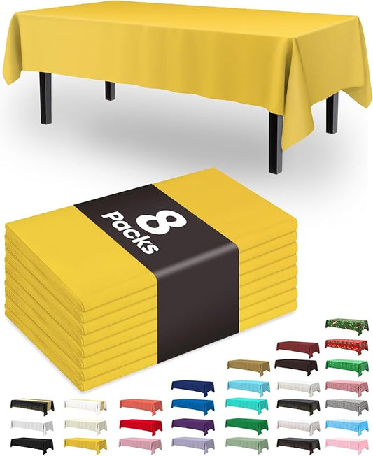 Pureegg Plastic Table Cloth Disposable 8 Pack, 54 x 108 Inch Table Cloths, Easter Party, Decorative Tablecloths, Rectangle, Lemon, Pastel Plastic Cover, Leakproof & Sturdy, Yellow