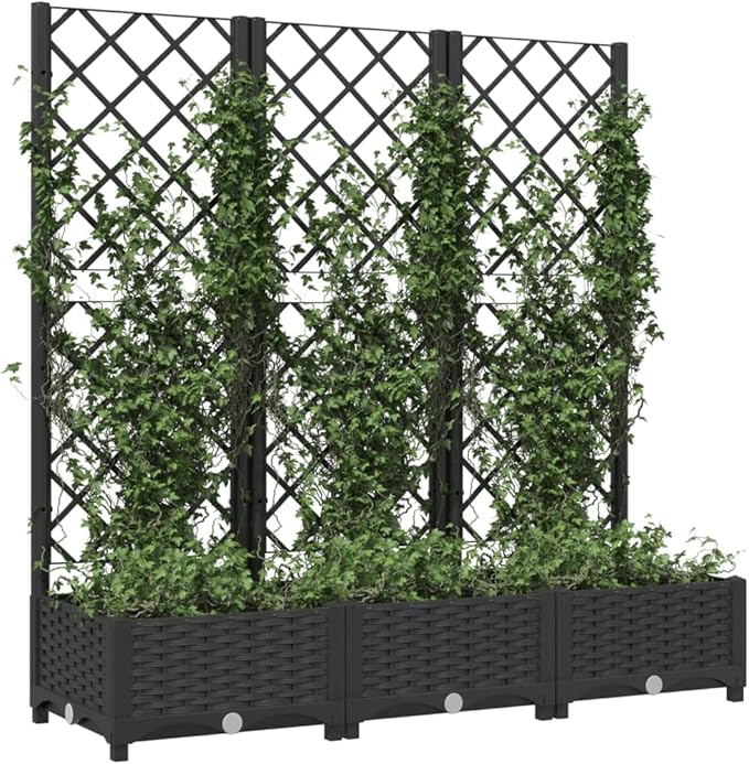 Garden Planter with Trellis, Outdoor Raised Garden Bed for Climbing Plants, Black 47.2"x15.7"x47.8" PP