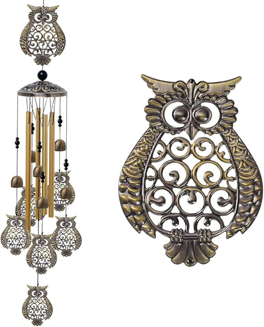 Garden Owl Wind Chimes Outdoor Indoor Decor - with 4 Tubes 6 Bells 7 Owls 36In Waterproof Mobile Romantic Windchimes, Owls Wind Catcher for Home, Xmas Mom Gifts, Balcony, Festival, Garden Decoration