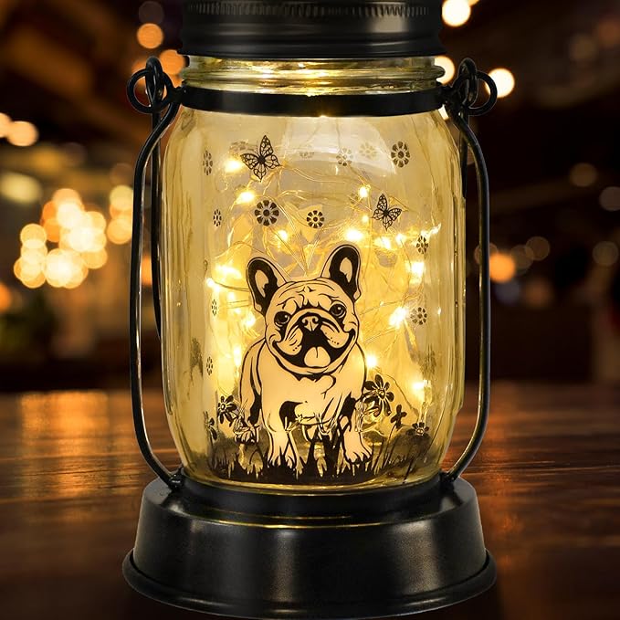 French Bulldog Gifts for Women/Men French Bulldog Solar Lanterns Dog Mom Birthday Dog Lovers Lantern Pet loss Pet Memorial Lights Solar Garden Decoration Outside for Yard, Patio,Backyard,Porch Torches