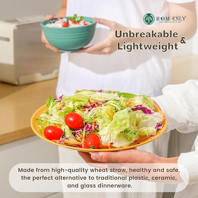 Homienly 40-Piece Premium Wheat Straw Dinnerware Sets, Service for 8, Unbreakable Plates and Bowls Set - Cups Sets, Dinner Plates, Bowls for Kitchen,Dishwasher and Microwave Safe Dishes Set - Multi