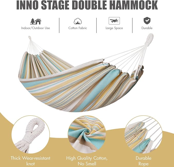 INNO STAGE 2 Persons Hammock - Brazilian Double, Portable Camping Bed for Patio, Backyard, Porch, Outdoor & Indoor Use - Soft Cotton with Carrying Bag
