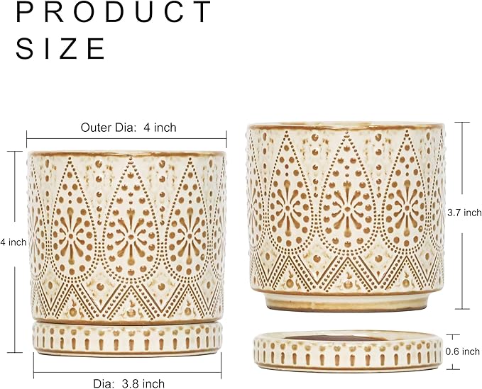 Gepege 4 Inch Small Indoor Succulent Ceramic Planter Pot with Drainage Holes and Saucers for Plants, Birthday for Women Mom