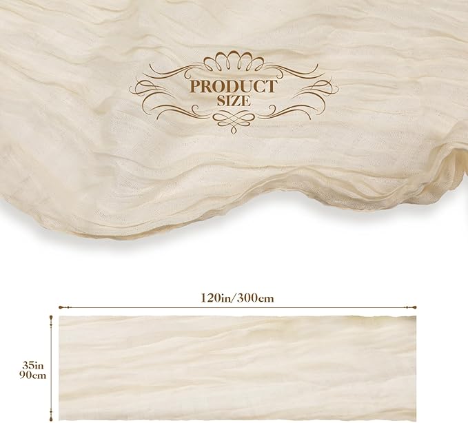 Le courant 10Ft Cheesecloth Table Runner, Rustic Boho Gauze Cheese Cloth Runner Table Runner for Weddings Bridal Baby Shower Birthday Holiday Parties Home Decor, Beige