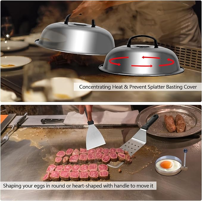 Griddle Accessories Kit for Blackstone and Camp Chef,Extra Thickened Stainless Steel Grill Accessories Set，Grill Tools Set with Enlarged Grill Spatula, Griddle Cover Salt and Pepper Shakers (23PCS)