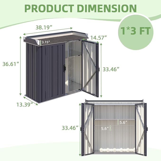 AECOJOY Outdoor Storage Cabinet Waterproof, Outside Metal Sheds & Outdoor Storage Garden Cabinet with Adjustable Shelves for Gardening Tools and Plants, Grey