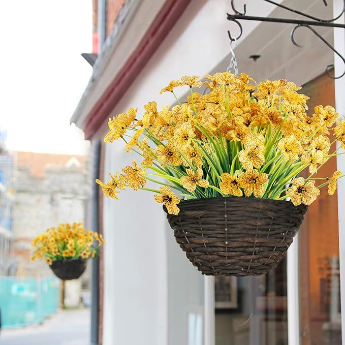 20 Bundles Artificial Flowers Outdoor UV Resistant Fake Flowers No Fade Faux Plastic Plants Garden Porch Window Box Decorating (Yellow)…