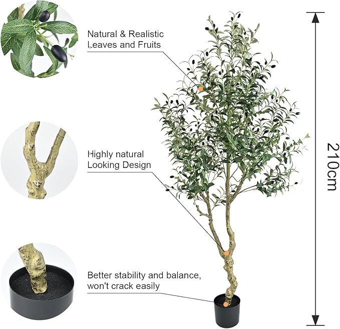 Artificial Olive Tree 7FT Tall Olive Tree Indoor Floor Plant with 2239 Leaves Lush Large Artificial Plant Faux Olive Plant for Corner Bedroom Livingroom Patio Office