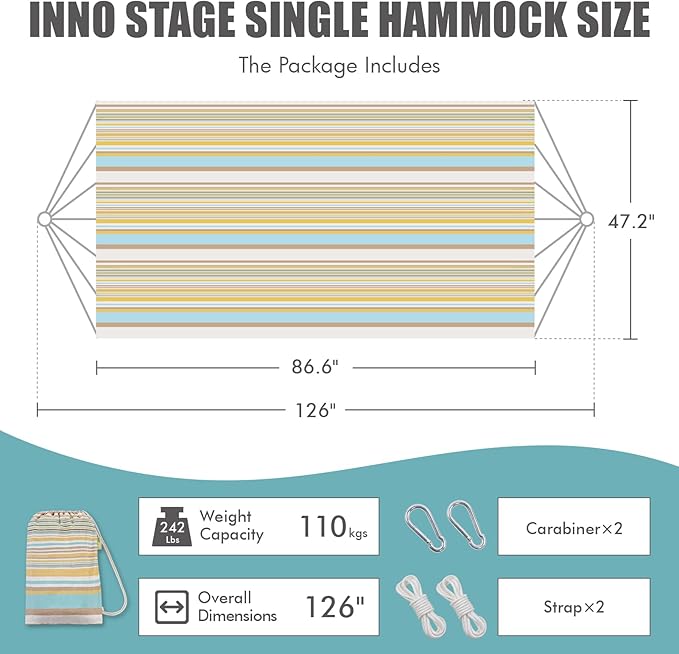 Brazilian Hammock with Tree Straps - Cotton Hammocks Portable Hammock with Carry Bag for Backyard, Porch, Outdoor and Indoor Use Yellow & Green