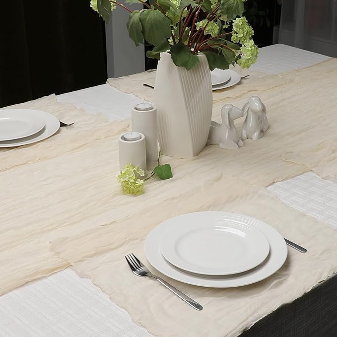 Le courant 10Ft Cheesecloth Table Runner, Rustic Boho Gauze Cheese Cloth Runner Table Runner for Weddings Bridal Baby Shower Birthday Holiday Parties Home Decor, Beige