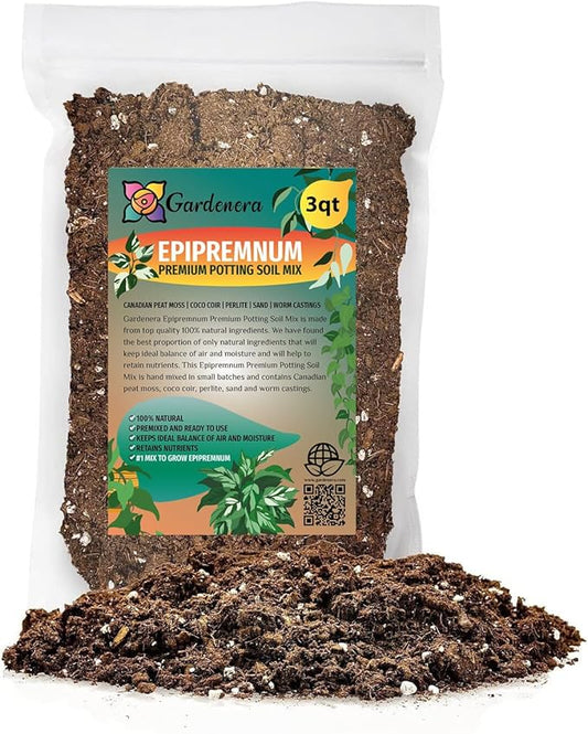 GARDENERA Epipremnum Plant Potting Soil - Enhance Foliage and Health with Professional Grade Nutrient-Rich Mix - 3 Quart