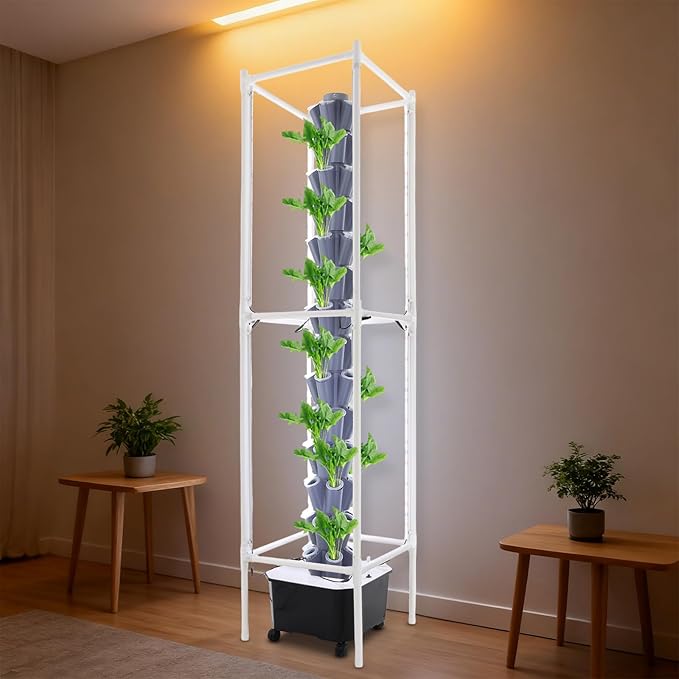 70 Holes Indoor Hydroponic Grow Tower with 8 LED Lights, 14 Layer Vertical Hydroponic Gardening Tower with Wheels, Timer, Garden Growing System Kit or Home, Office, Balcony, Kitchen, 84.64'' H