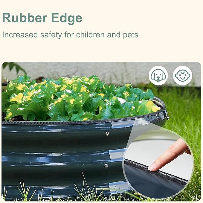 Galvanized Steel Raised Garden Bed 12" Tall Oval Galvanized Steel Raised Garden Bed - 7x3ft Oval Outdoor Planter Box with Rubber Edging (Grey)