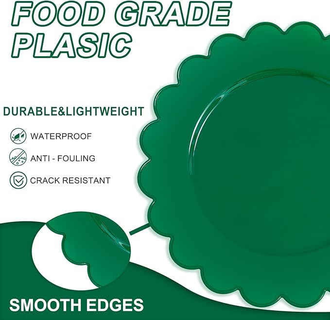SUT 72Pcs 7.5" Green Plastic Plates - Heavy Duty Disposable Tableware for Weddings, Parties, Events | Eco-Friendly Dessert & Appetizer Serving, Fancy Disposable Plates (72 Count)