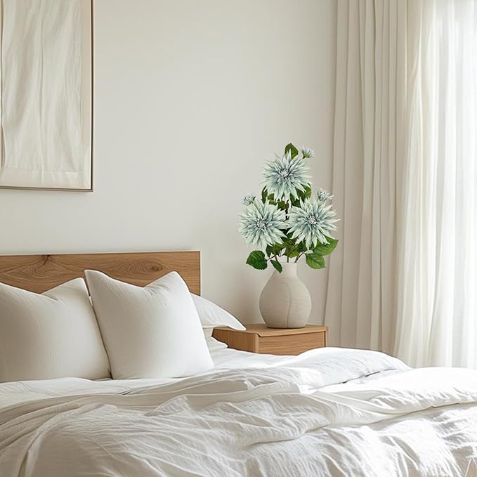 3Pcs Blue Artificial Dahlia Flowers 29.5" Fake Flower Silk Flowers with Long Stem Floral Arrangements Bouquets Faux Dahlias Flowers for DIY Wedding Party Centerpieces Decor Home Office Decoration