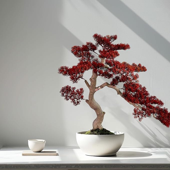 3ft（43in） Artificial Bonsai Tree Juniper Faux Plants Indoor Big Fake Plants Decor with Ceramic Pots for Home Table Office Desk Bathroom Shelf Bedroom Living Room Farmhouse Decorations (Red)