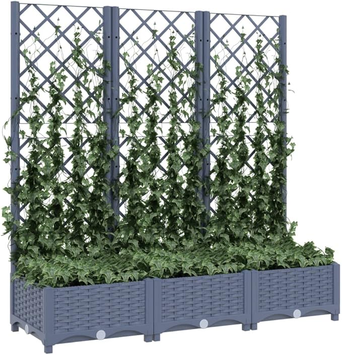Garden Planter with Trellis, Trellis with Planter Box, Outdoor Raised Garden Bed for Climbing Plants, Garden Planter Box, Dark Gray 47.2"x15.7"x47.8" PP