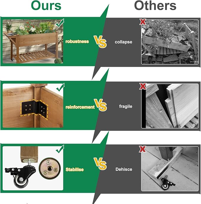 Raised Garden Bed with Wheels, Wood Elevated Garden Box with W-Connection Tabs，for Vegetable, Flower, Herb, Large Storage Shelf, Easy to Assemble, 55.5x24x32in