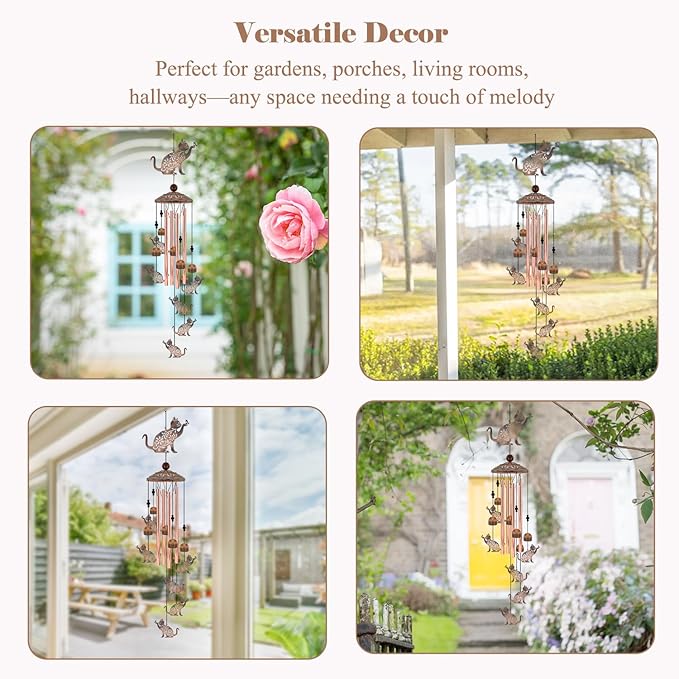 Cat Wind Chimes for Outside, 35'' Metal Cat WindChimes Gifts for Women/Men, Decoration for Outdoor, Home, Garden, Patio, Backyard