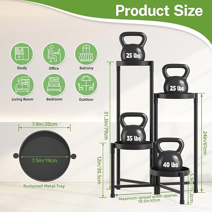 iDavosic.ly Plant Stand Indoor Outdoor, 4 Tier Corner Metal Flower Display Holder Shelf, Folding Tall Orchid Rack for Patio Balcony Porch Garden Living Room House, Black