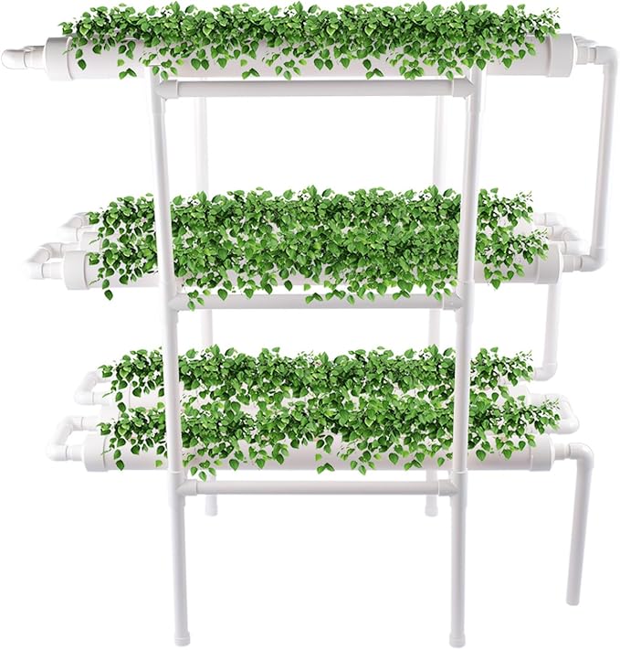 Hydroponic Grow Kit, 3 Layer 108 Plant Sites 12 Food-Grade PVC-U Pipes Hydroponics Planting System with Water Pump, Pump Timer, Nest Basket and Sponge for Leafy Vegetables