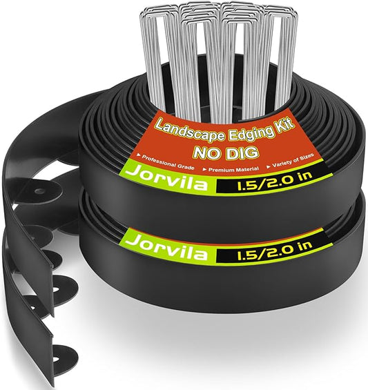 Landscape Edging, 2.0" x 80' Plastic Garden Edging with 100 Pcs Metal Spikes, Flexible Garden Border for Lawn, Landscaping, Flower Beds