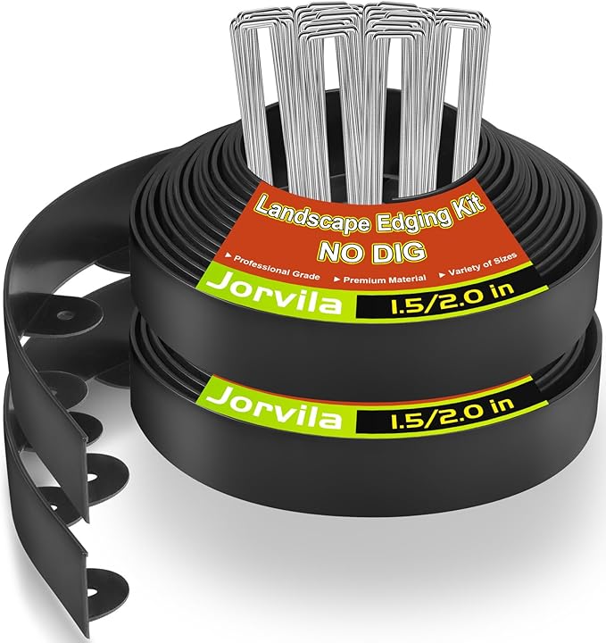 Landscape Edging, 1.5" x 80' Plastic Garden Edging with 100 Pcs Metal Spikes, Flexible Garden Border for Lawn, Landscaping, Flower Beds