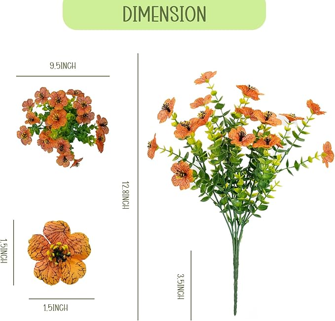 Fall Artificial Flowers for Outdoors, 10 Bundles UV Resistant Artificial Outdoor Flowers, Not-Fading Silk Faux Fall Flowers for Outdoor Planters for Home Garden Porch Decor, Orange