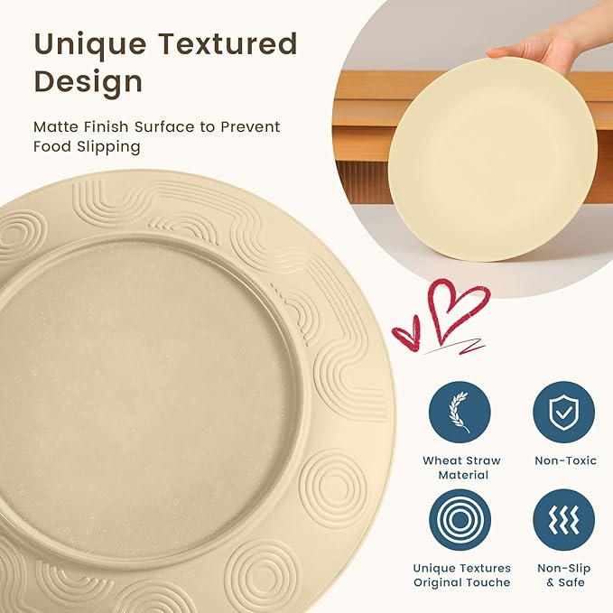 Homienly 24 PCS Premium Wheat Straw Dishes Set for 6, Reusable Plates and Bowls Sets,Cups,Lightweight & Unbreakable Dishwasher and Microwave Safe Dinnerware Sets for Kitchen,Outdoor- Beige