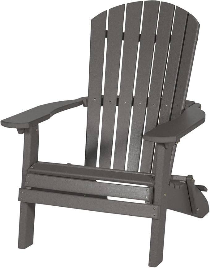 DutchCrafters Adirondack Folding Chair with Arms, Handcrafted from Recycled Plastic Poly Lumber, Portable and Easy Storage for Outdoor Patio, Lawn, Garden, Camping Outdoor Furniture (Dark Gray)