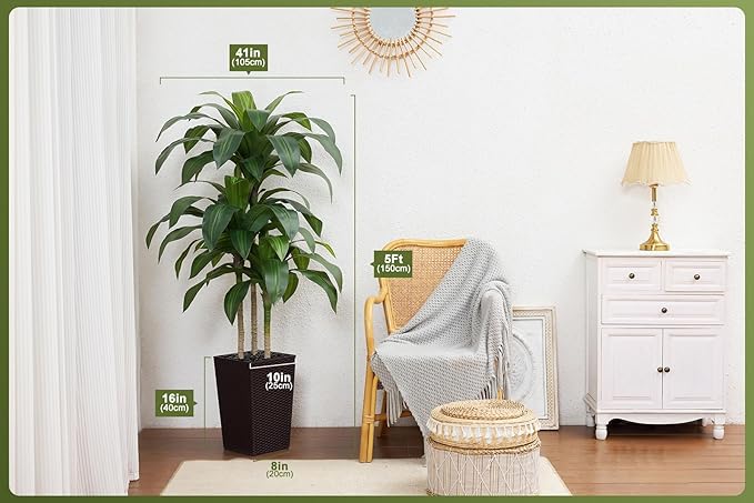 5FT Artificial Dracaena Tree - UV Resistant Faux Tropical Plant, Potted Fake Tree with Taper Planter & Pebbles - Indoor Outdoor Greenery for Home, Porch, Living Room, Bedroom Decor, VN127