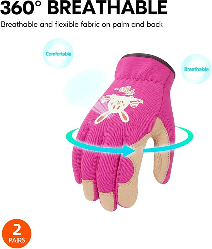 Vgo... 2-Pairs Age 5-6 Kids Gardening Gloves,Children Yard Work Gloves,Soft Safety Outdoor Playing Gloves (Size M,Blue&Purple Rabbit, KID-SL7362)