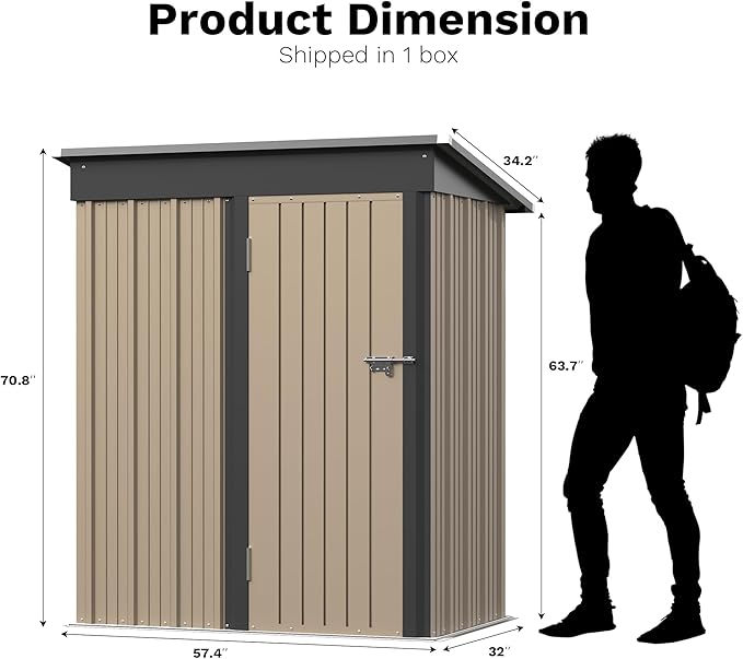 Greesum Outdoor Storage Shed 5 x 3 ft. Utility Tool Shed Metal Storage Garden Shed with Door & Lock for Patio Storage, Brown
