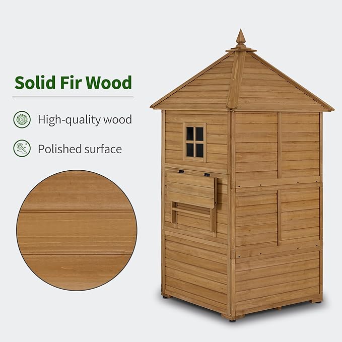 MCombo Large Outdoor Storage Cabinet with 6 Shelves (2.9 x 2.9 x 8.1 ft), Wood Storage Shed, Garden Shed with 2 Foldable Tables for Patio Yard Lawn, 2645