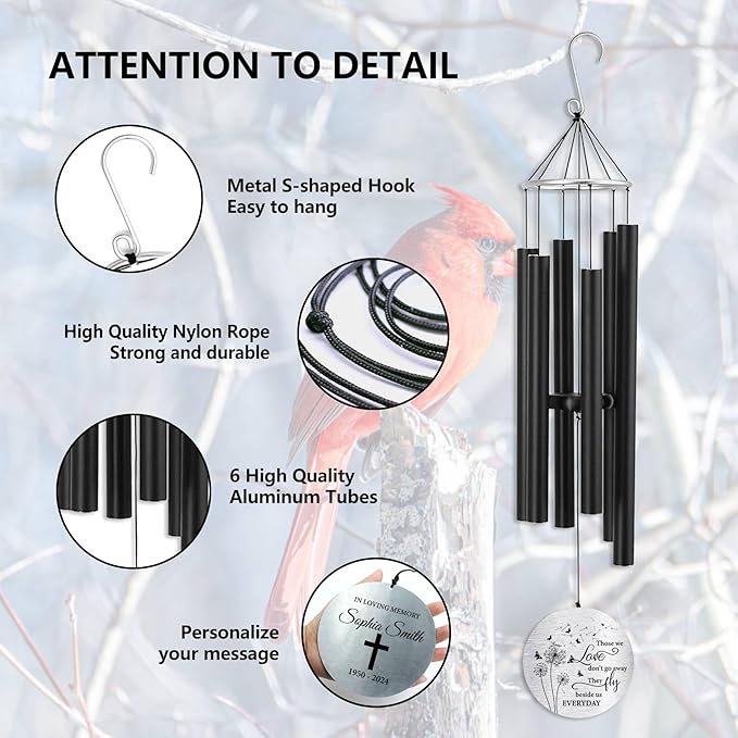 Personalized 36" Bereavement Wind Chimes for Outside, Memorial Gift in Remembrance of a Loved One, Sympathy Gift for Loss of Mother Father Husband, Garden Patio Decor
