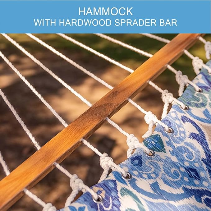 Lazy Daze Hammocks 12FT Quilted Fabric Hammock with Soft Pillow, Double 2 Person Tree Hammock with Spreader Bar for Outdoor Outside Patio Garden Yard Pool Beach, 450lbs Capacity, QFH037
