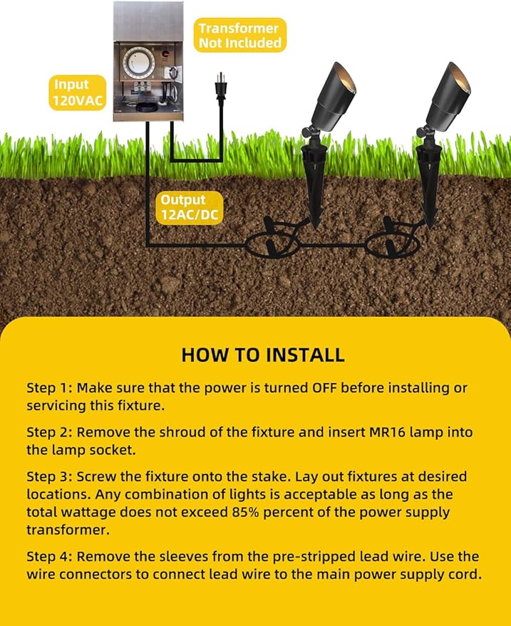 COLOER Brass Low Voltage Landscape Spotlight Fixture(Black) 10-Pack Without Bulb,12V AC/DC Outdoor Spot Lights for Yard, Directional Garden Patio Spot Up Light(101B-Black)